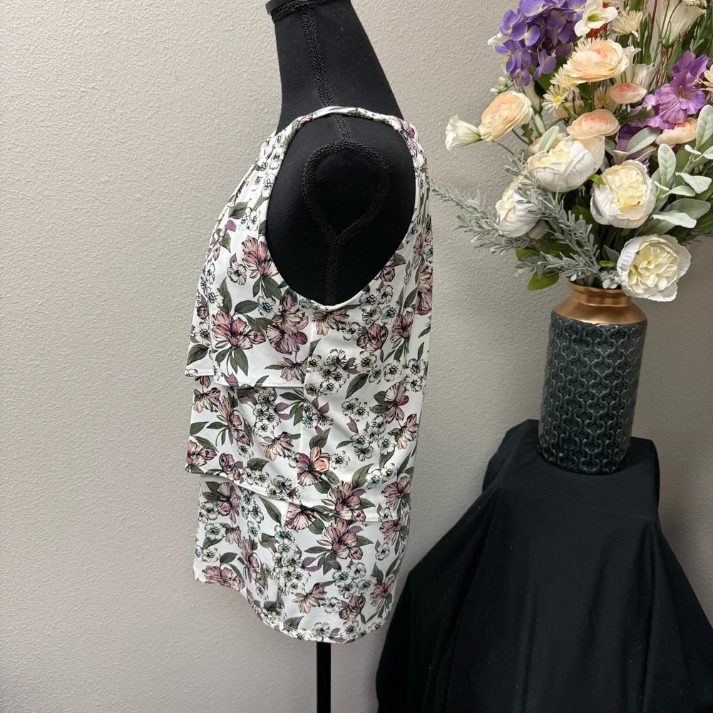 White House Black Market XS Floral Tiered Halter Tank Top Blouse Summer Chic - Picture 2 of 7